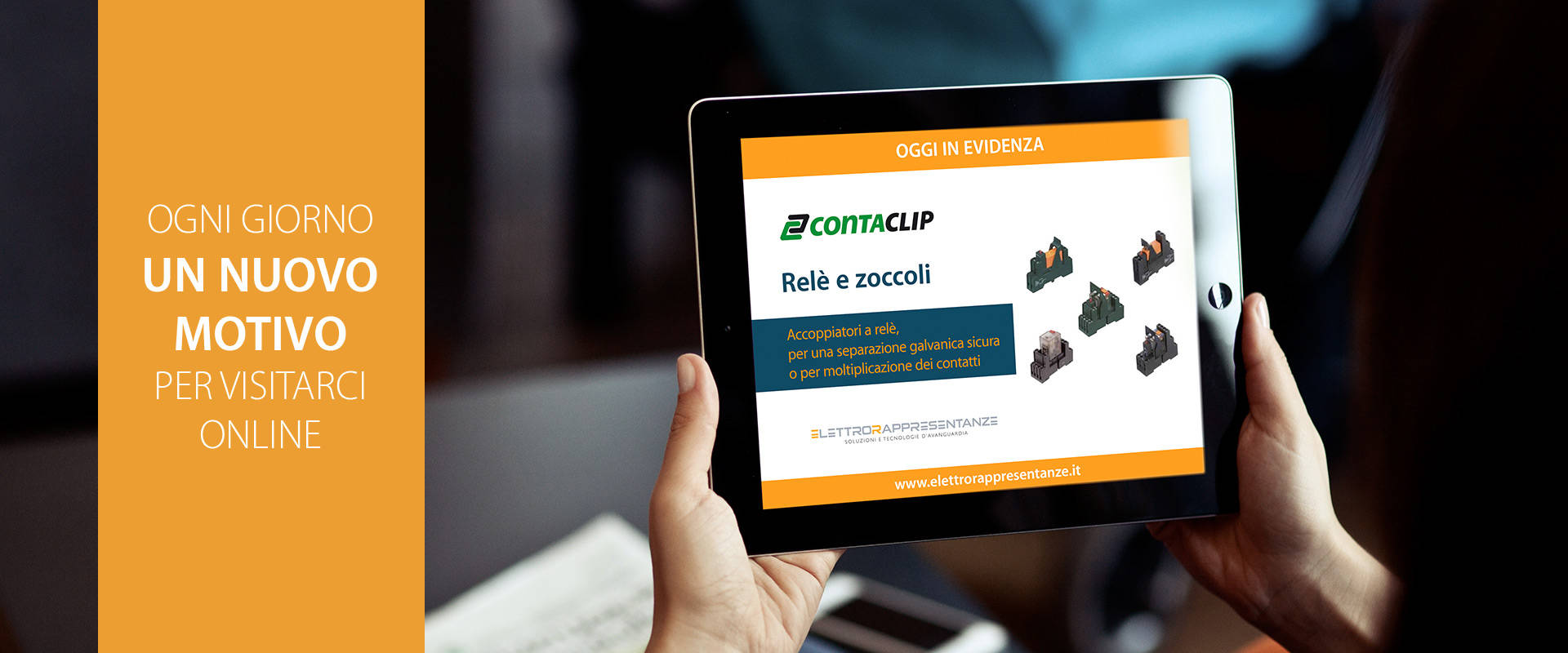 Banner prodotto relè e zoccoli di Conta-clip